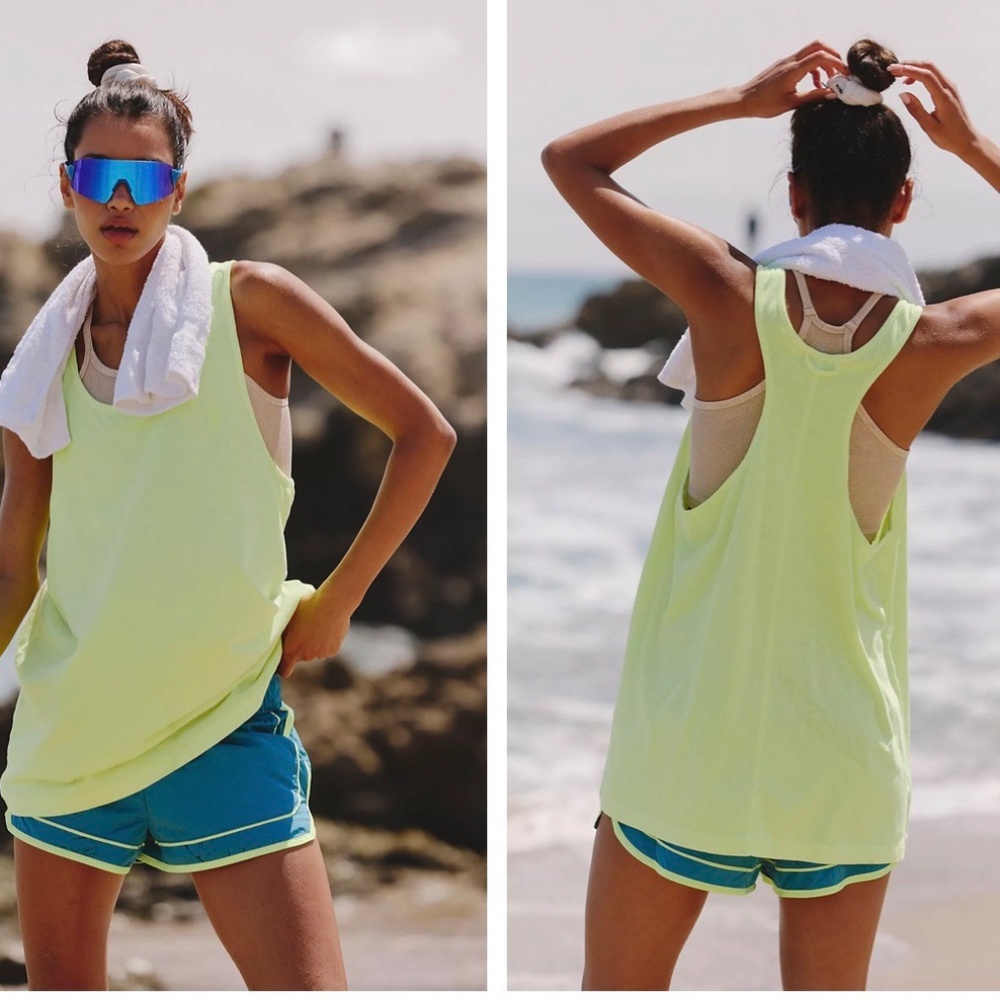 NWOT Free People Movement Disco Lime Oversized Rundown Tank Top M